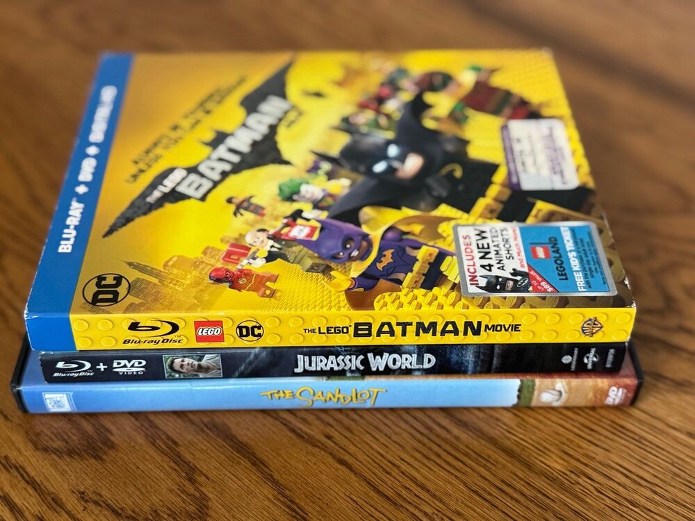 Blu-Ray/DVDs, Kid’s & Family Movies (Jurassic World, The Sandlot, Lego Batman